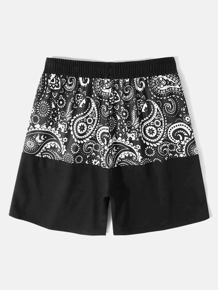 Paisley Herr Med Ryggtryck På Sidranden Patchwork Lösa Shorts Med Dragsko