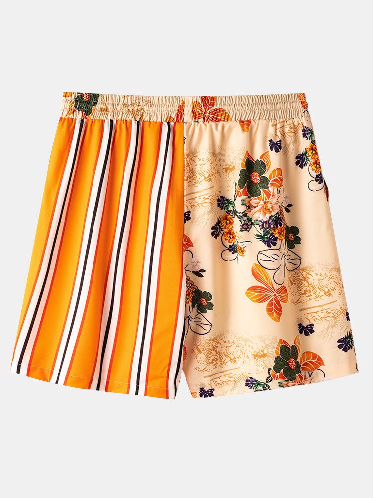 Randigt Lapptäcke Med Blommönster För Män Med Dragsko Bekväma Causla-shorts