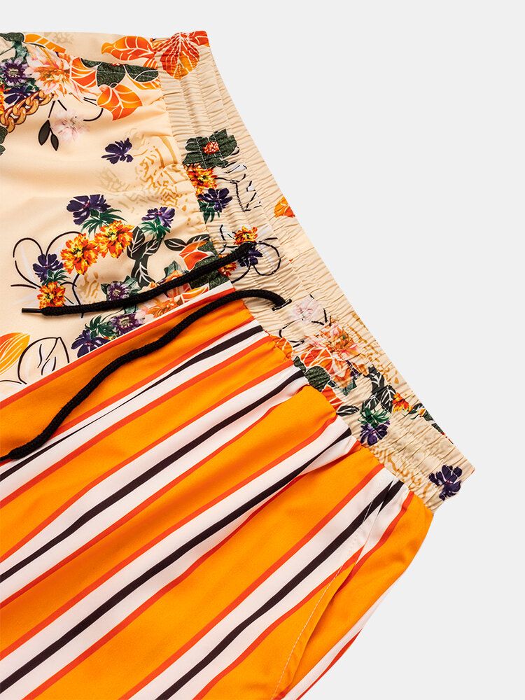 Randigt Lapptäcke Med Blommönster För Män Med Dragsko Bekväma Causla-shorts