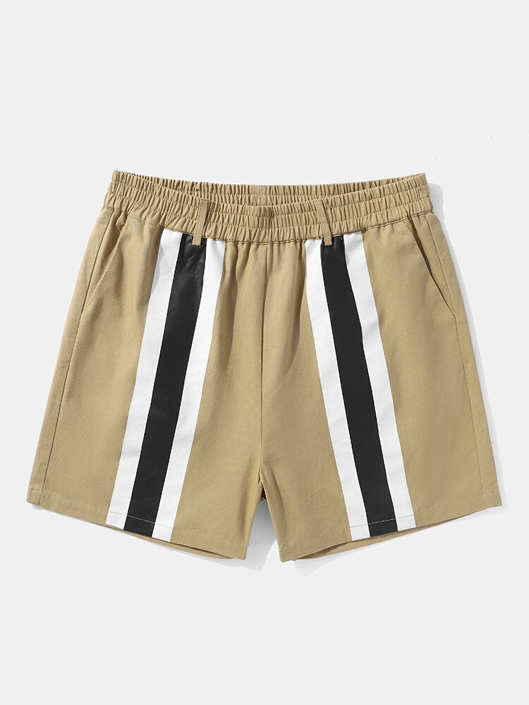 Randigt Tryck För Män Med Bälte Breda Ben Ovanför Knälånga Casual Shorts