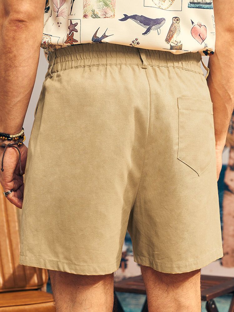 Randigt Tryck För Män Med Bälte Breda Ben Ovanför Knälånga Casual Shorts