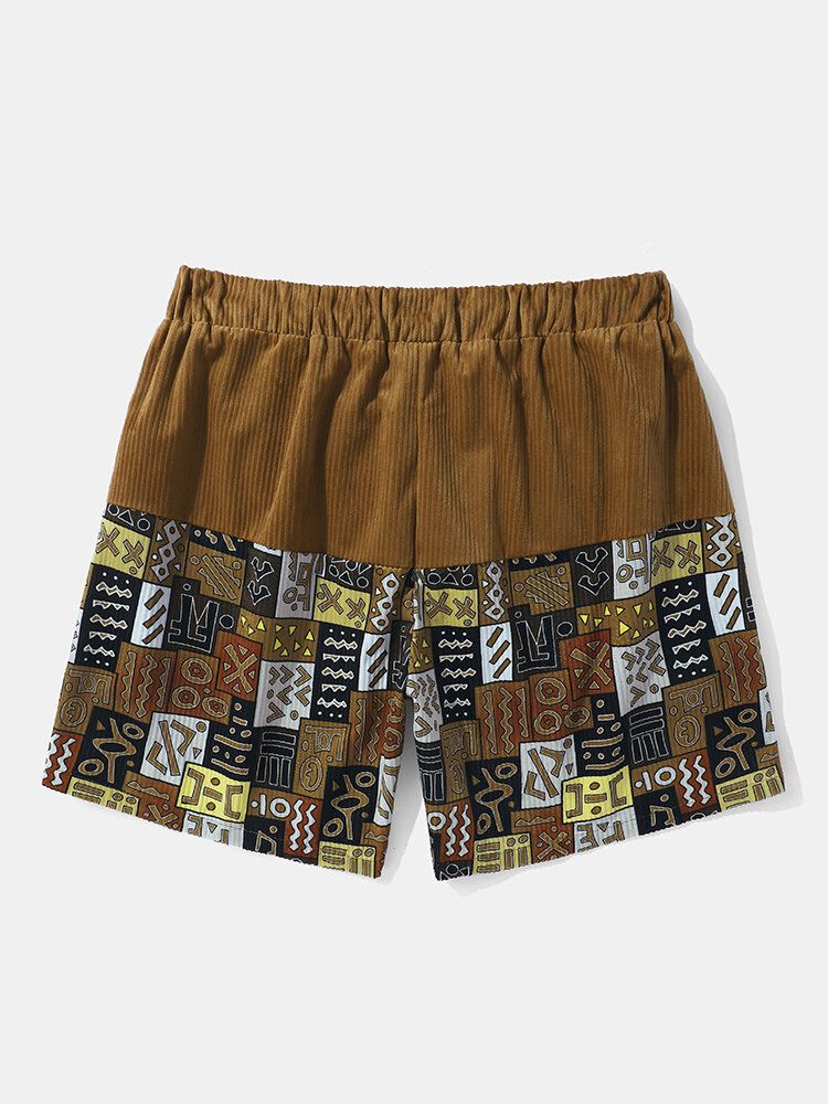 Tribal Patchwork För Män I Etnisk Stil Corduroy Shorts Med Dragsko