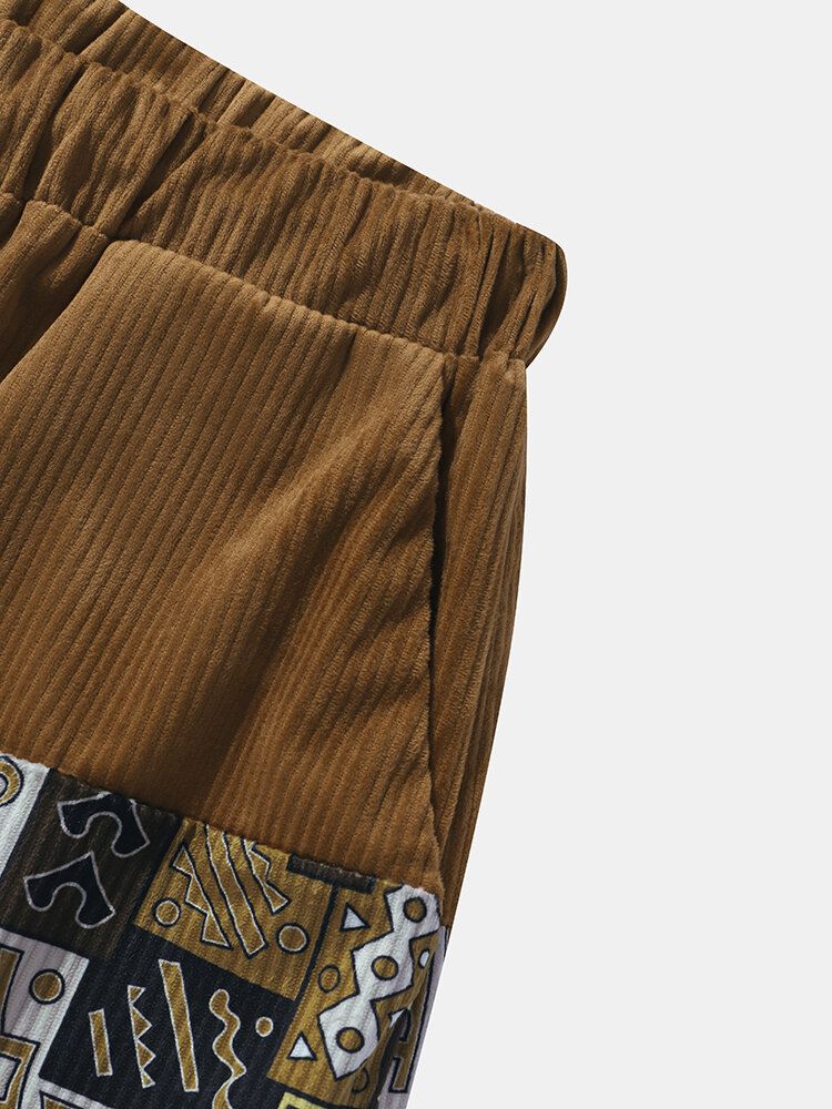 Tribal Patchwork För Män I Etnisk Stil Corduroy Shorts Med Dragsko