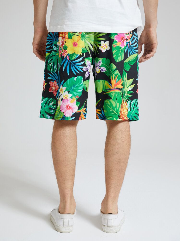 Tropical Pineapple Print För Män Midlånga Shorts Med Dragsko