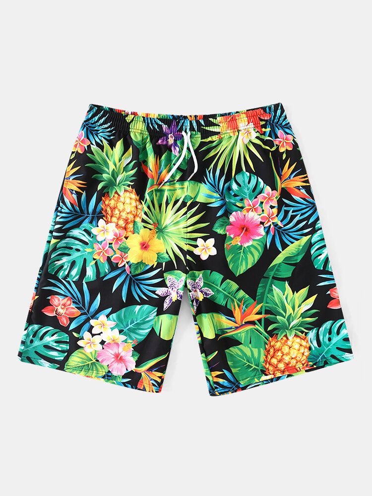 Tropical Pineapple Print För Män Midlånga Shorts Med Dragsko