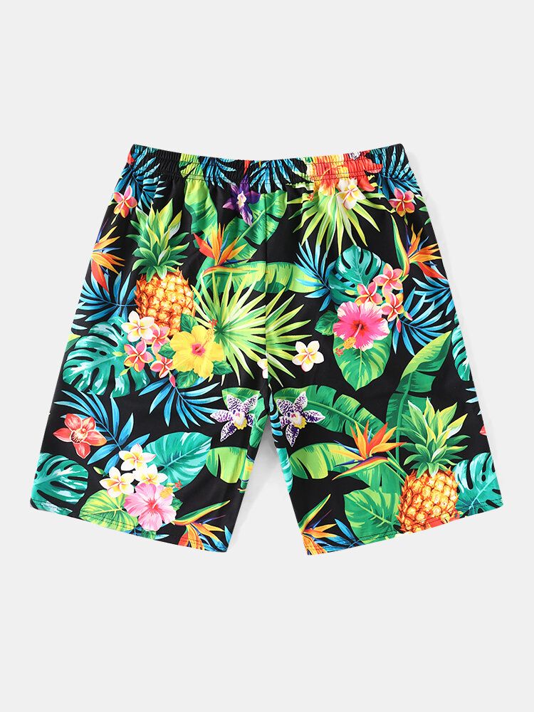 Tropical Pineapple Print För Män Midlånga Shorts Med Dragsko