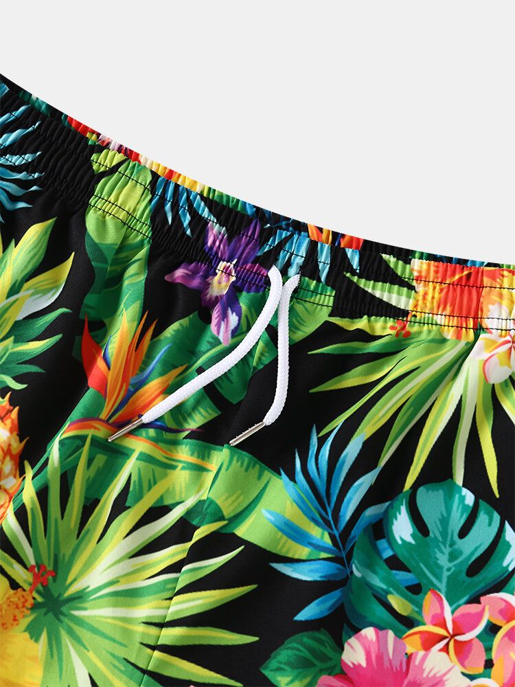 Tropical Pineapple Print För Män Midlånga Shorts Med Dragsko