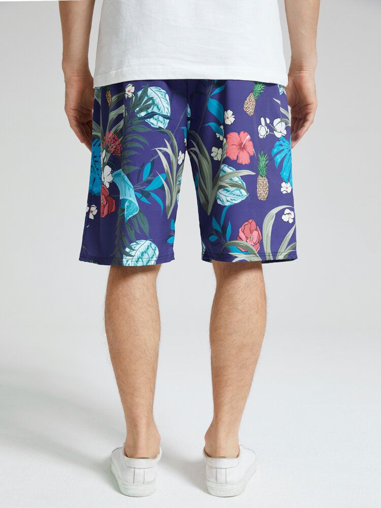 Tropiska Växter För Män Print Holiday Loose Shorts Med Dragsko