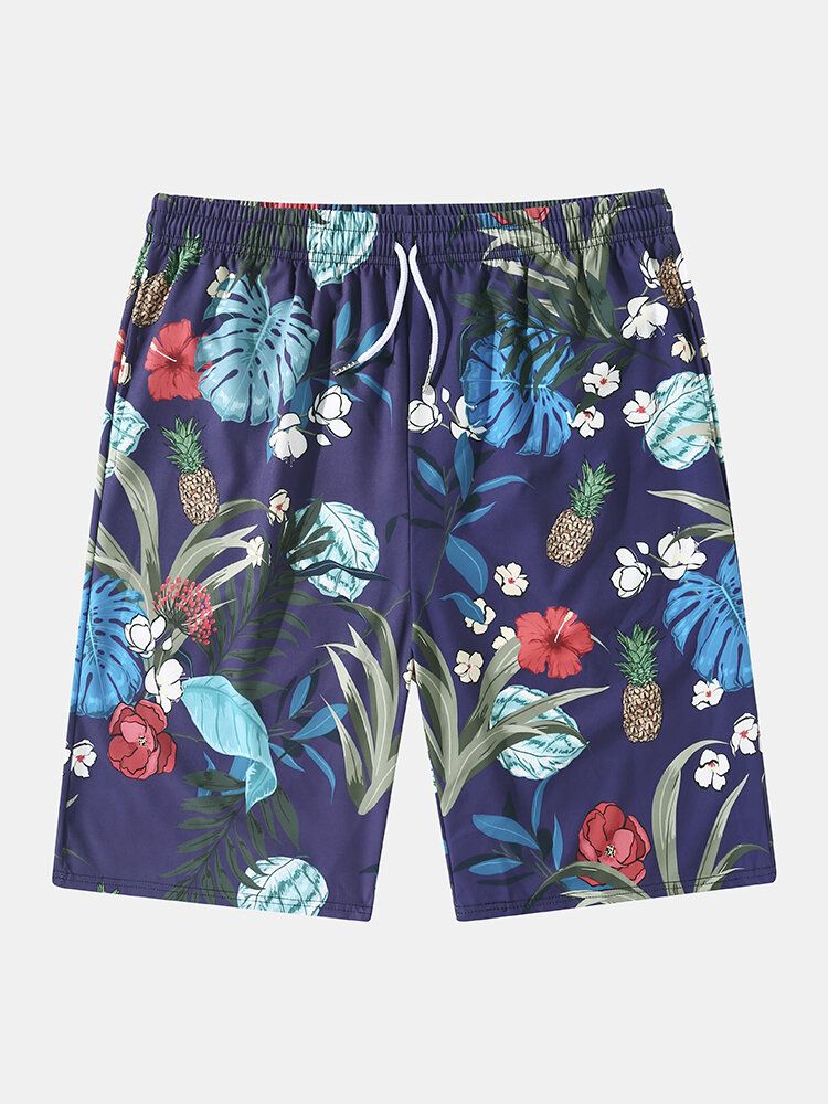 Tropiska Växter För Män Print Holiday Loose Shorts Med Dragsko