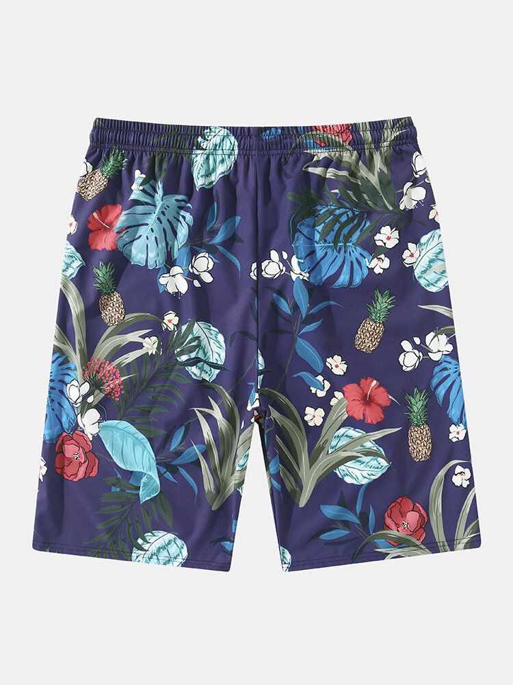 Tropiska Växter För Män Print Holiday Loose Shorts Med Dragsko