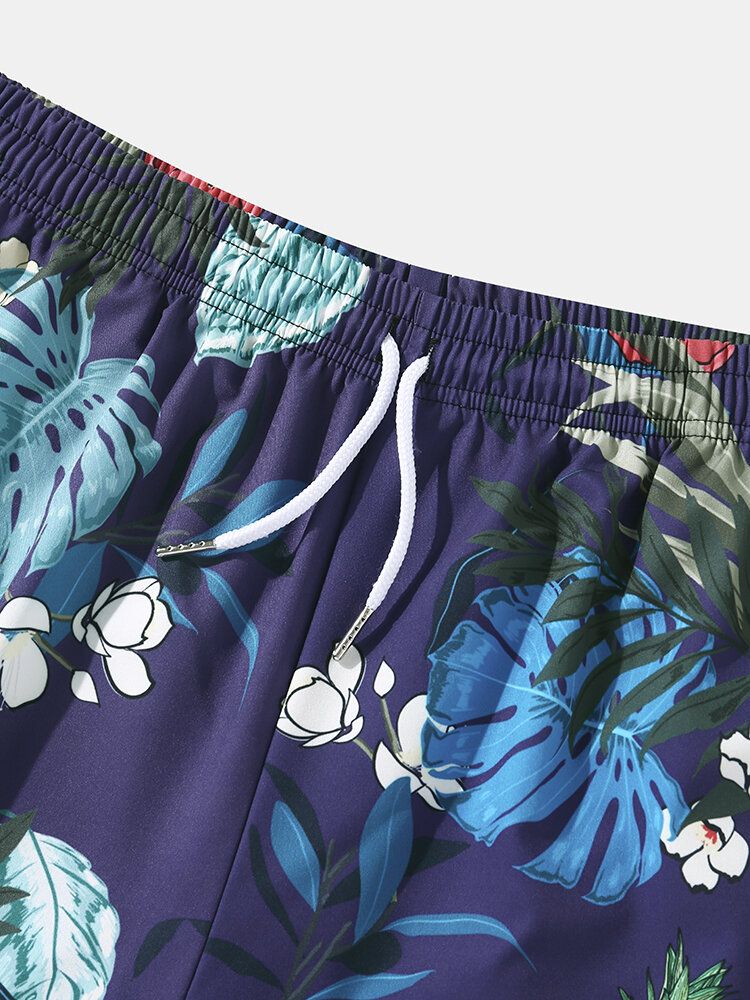 Tropiska Växter För Män Print Holiday Loose Shorts Med Dragsko