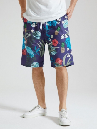 Tropiska Växter För Män Print Holiday Loose Shorts Med Dragsko