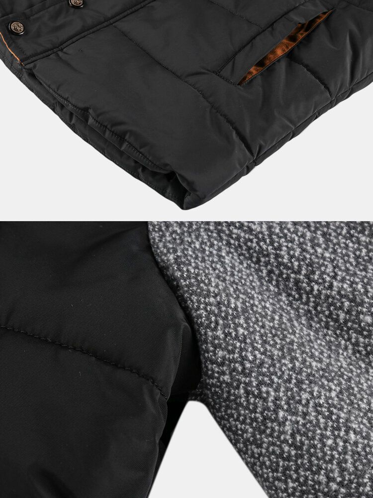 Herr Patchwork Thicken Zipper Långärmad Huvjacka Med Ficka