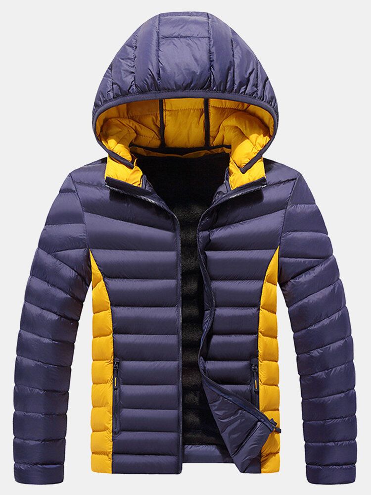 Herr Thicken Windproof Patchwork Dragkedja Varm Fleecefodrad Avtagbara Huvkappor Med Ficka