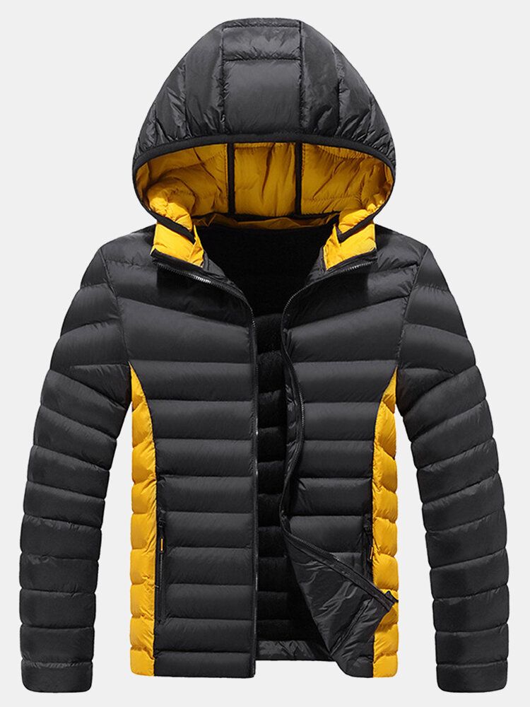 Herr Thicken Windproof Patchwork Dragkedja Varm Fleecefodrad Avtagbara Huvkappor Med Ficka