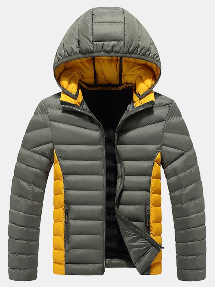 Herr Thicken Windproof Patchwork Dragkedja Varm Fleecefodrad Avtagbara Huvkappor Med Ficka