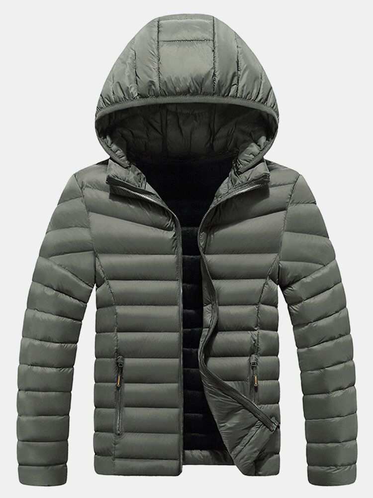 Herr Thicken Windproof Patchwork Dragkedja Varm Fleecefodrad Avtagbara Huvkappor Med Ficka