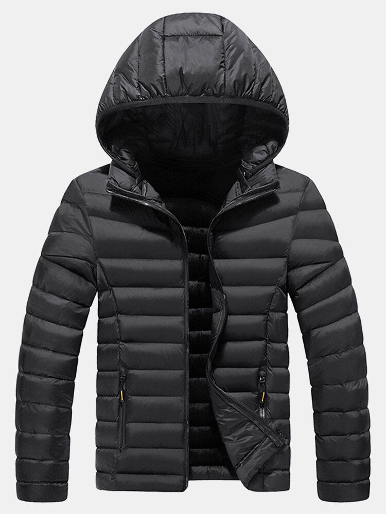 Herr Thicken Windproof Patchwork Dragkedja Varm Fleecefodrad Avtagbara Huvkappor Med Ficka