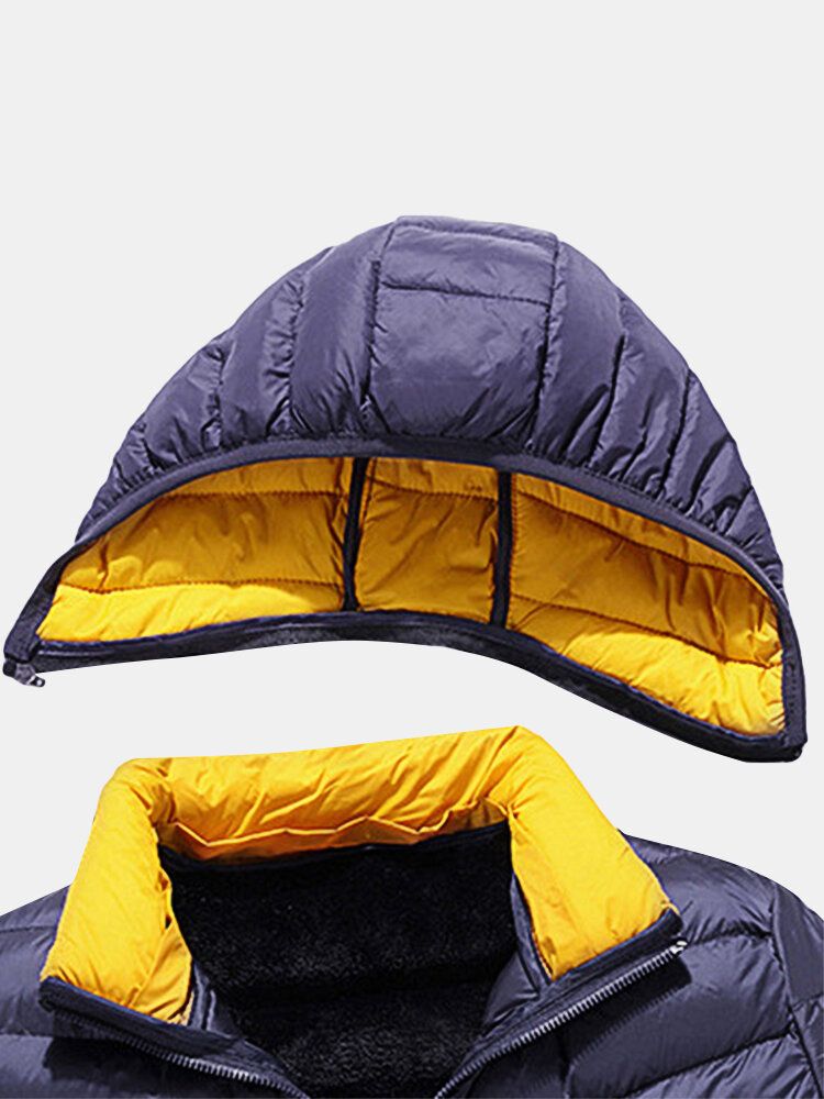 Herr Thicken Windproof Patchwork Dragkedja Varm Fleecefodrad Avtagbara Huvkappor Med Ficka