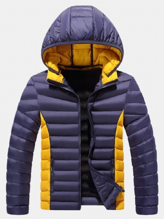 Herr Thicken Windproof Patchwork Dragkedja Varm Fleecefodrad Avtagbara Huvkappor Med Ficka