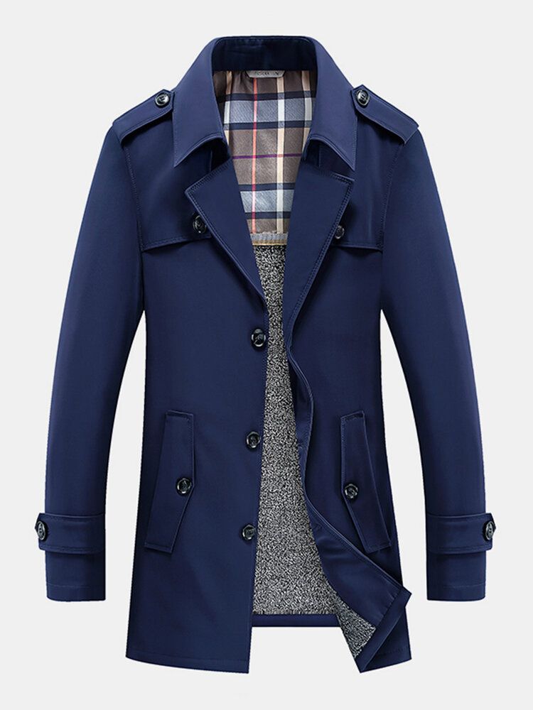 Herrplyschfodrade Varmknappar Framslag Casaul Slant Pocket Coats