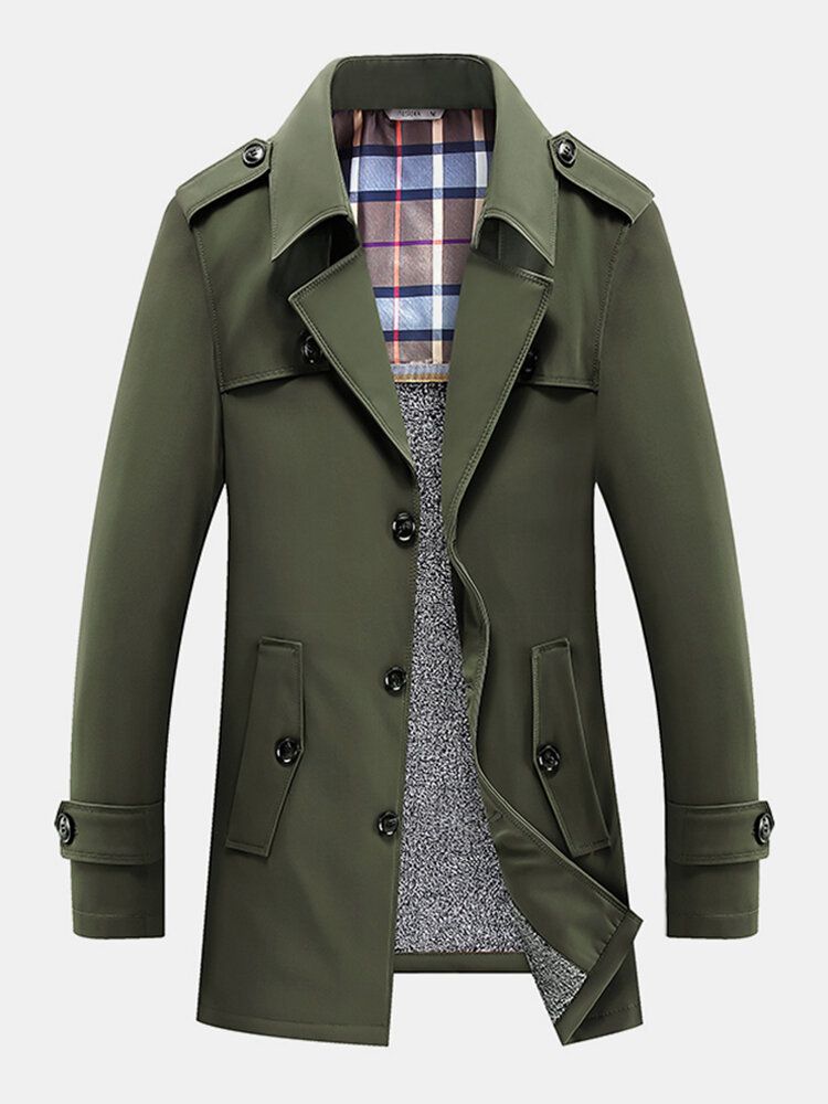 Herrplyschfodrade Varmknappar Framslag Casaul Slant Pocket Coats