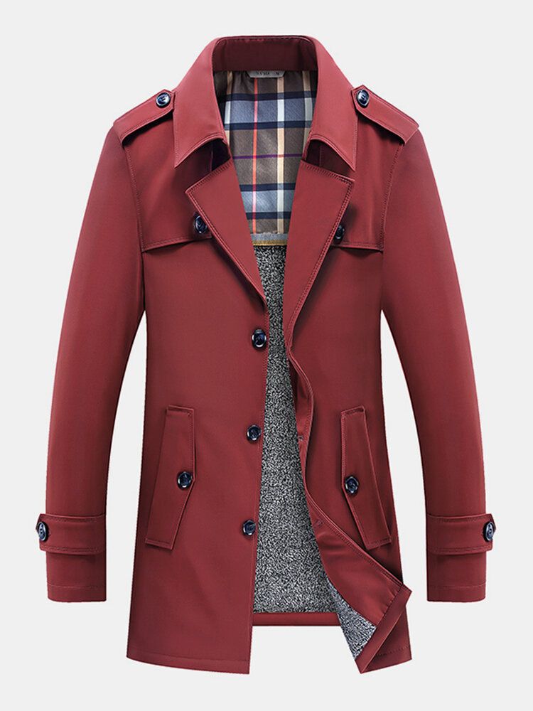 Herrplyschfodrade Varmknappar Framslag Casaul Slant Pocket Coats