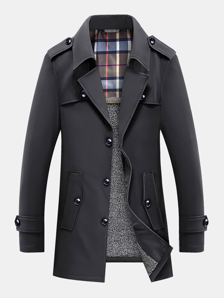 Herrplyschfodrade Varmknappar Framslag Casaul Slant Pocket Coats