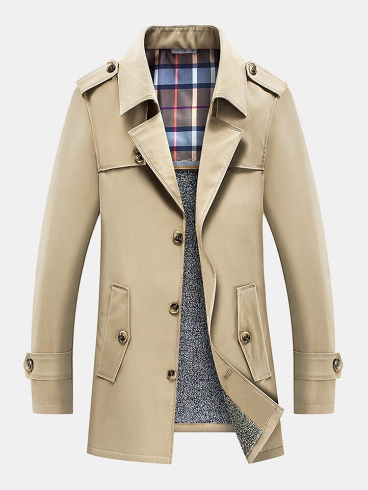 Herrplyschfodrade Varmknappar Framslag Casaul Slant Pocket Coats