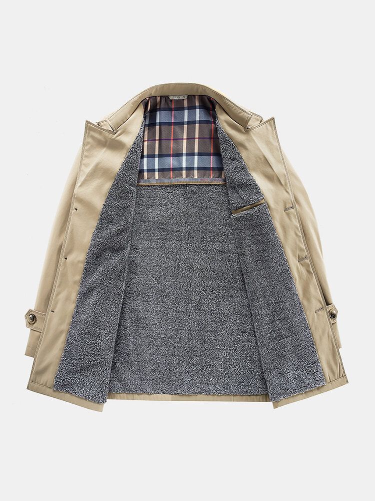 Herrplyschfodrade Varmknappar Framslag Casaul Slant Pocket Coats