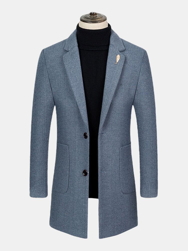 Lapel Herr Mellanlång Jacquard Delad Rygg Tjock Regular Fit-kappa