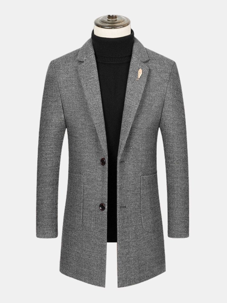 Lapel Herr Mellanlång Jacquard Delad Rygg Tjock Regular Fit-kappa