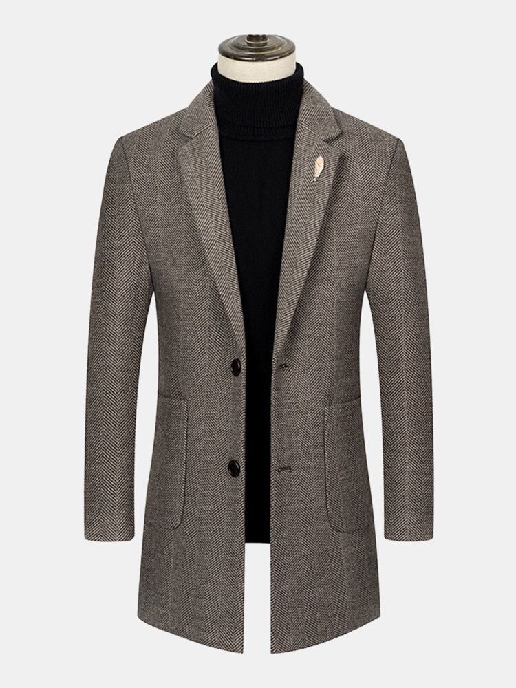 Lapel Herr Mellanlång Jacquard Delad Rygg Tjock Regular Fit-kappa