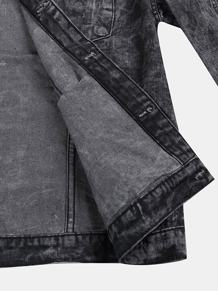 Modetryck För Män Fickdekoration Casual Washed Denim Jacka