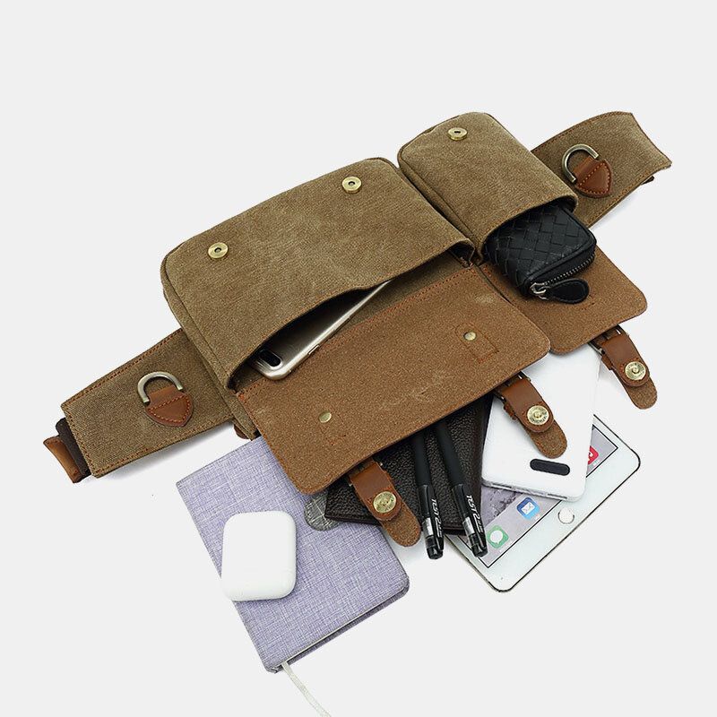 Herr Canvas Midjeväska Multifunktionell Hasp Pocket Outdoor Casual Bröstväska Axelväska