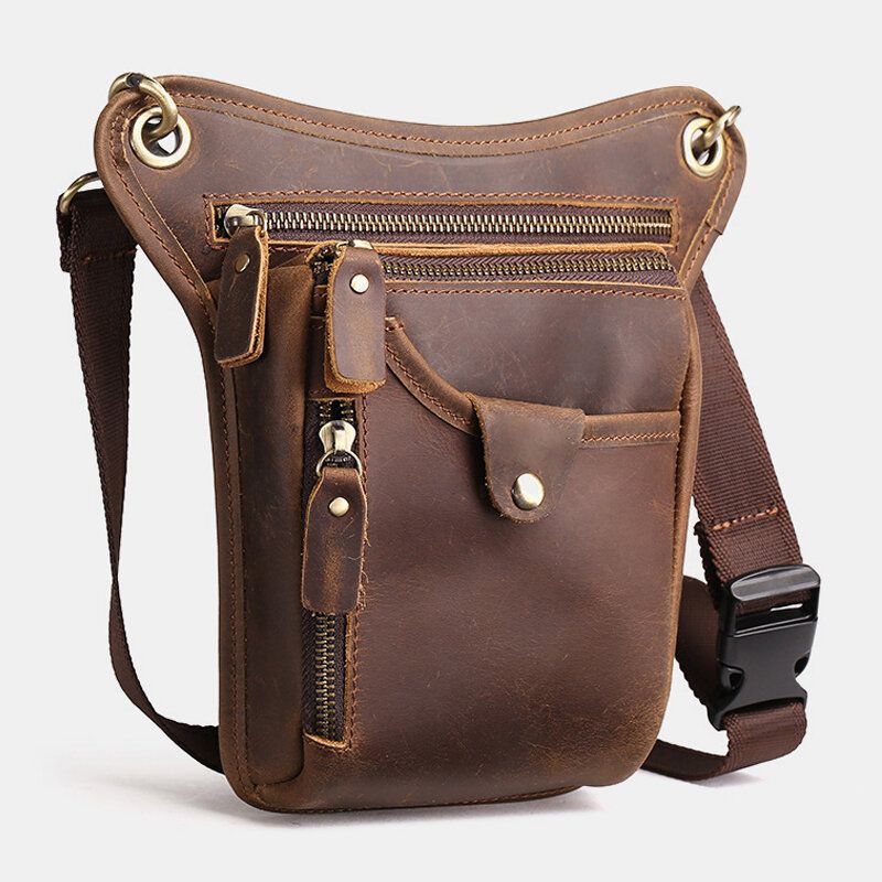 Herr Retro Äkta Läder Midjeväska Med Flera Fickor Outdoor Sport 65 Tums Telefonväska Dragkedja Crossbody-väskor Axelväska