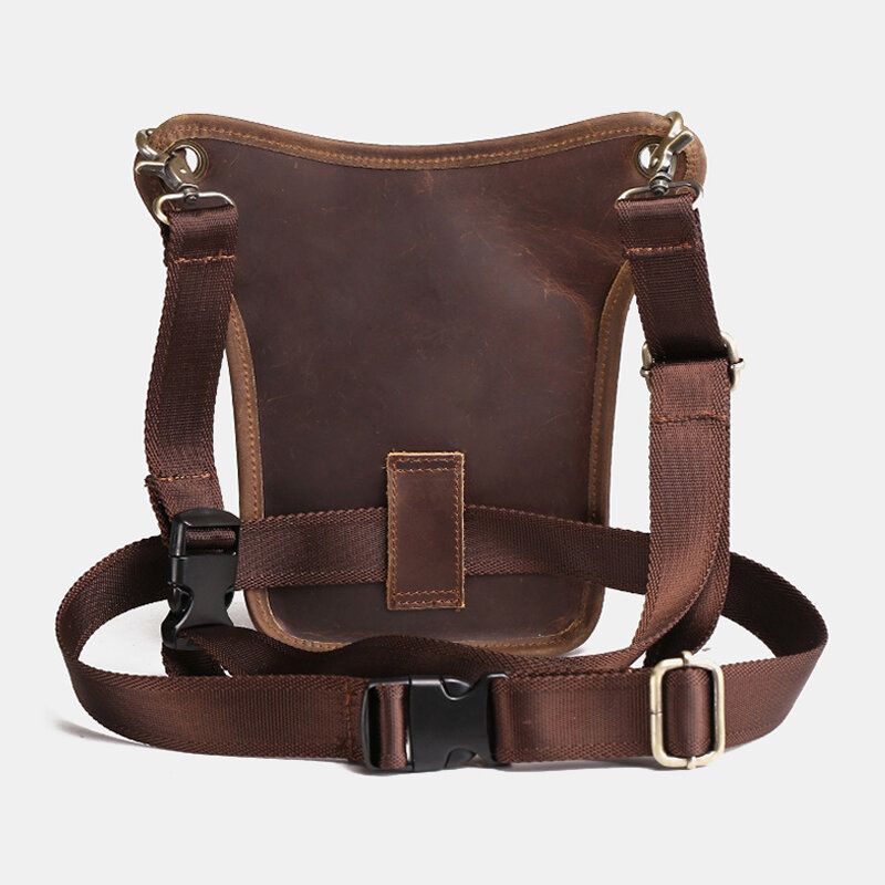 Herr Retro Äkta Läder Midjeväska Med Flera Fickor Outdoor Sport 65 Tums Telefonväska Dragkedja Crossbody-väskor Axelväska