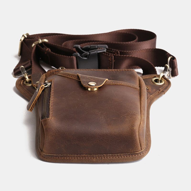 Herr Retro Äkta Läder Midjeväska Med Flera Fickor Outdoor Sport 65 Tums Telefonväska Dragkedja Crossbody-väskor Axelväska