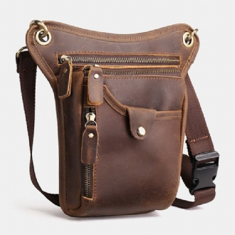 Herr Retro Äkta Läder Midjeväska Med Flera Fickor Outdoor Sport 65 Tums Telefonväska Dragkedja Crossbody-väskor Axelväska