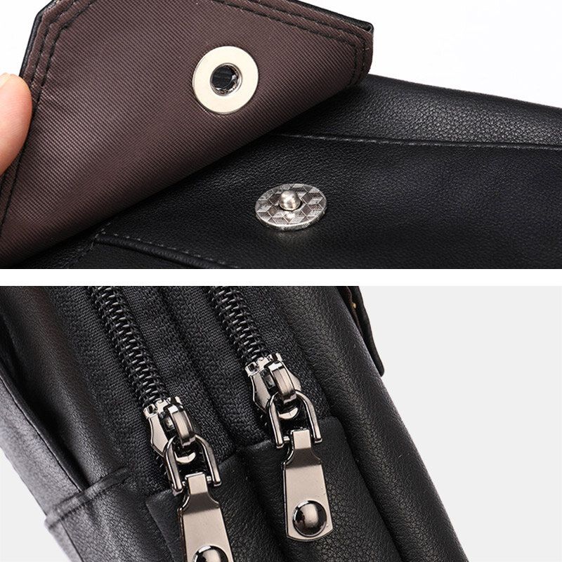 Herr Retro Dubbellagers Kohudsväska Casual Slitstark 65 Tums Telefonväska Bältesväska Crossbody-väska Axelväska