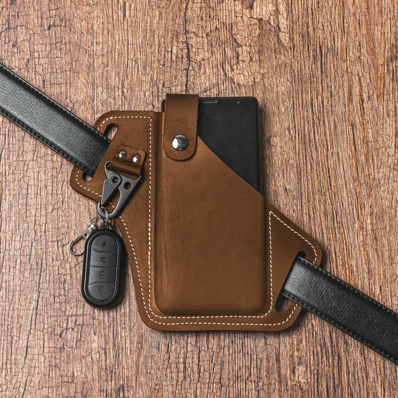 Män Äkta Läder Edc Multitool Mobiltelefon Nyckelring Organizer Midjebältesväska