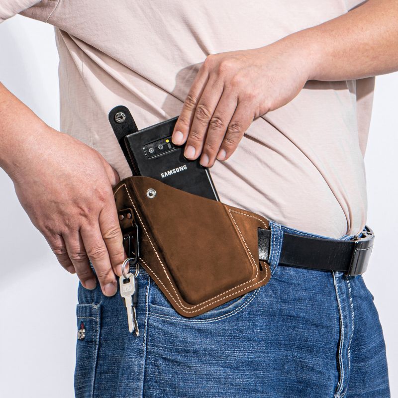 Män Äkta Läder Edc Multitool Mobiltelefon Nyckelring Organizer Midjebältesväska