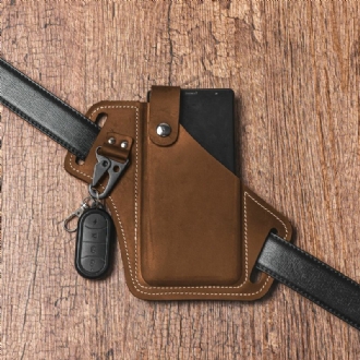 Män Äkta Läder Edc Multitool Mobiltelefon Nyckelring Organizer Midjebältesväska