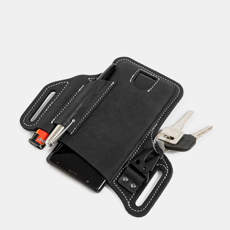 Män Äkta Läder Edc Multitool Mobiltelefon Penna Nyckelring Organizer Midjebältesväska