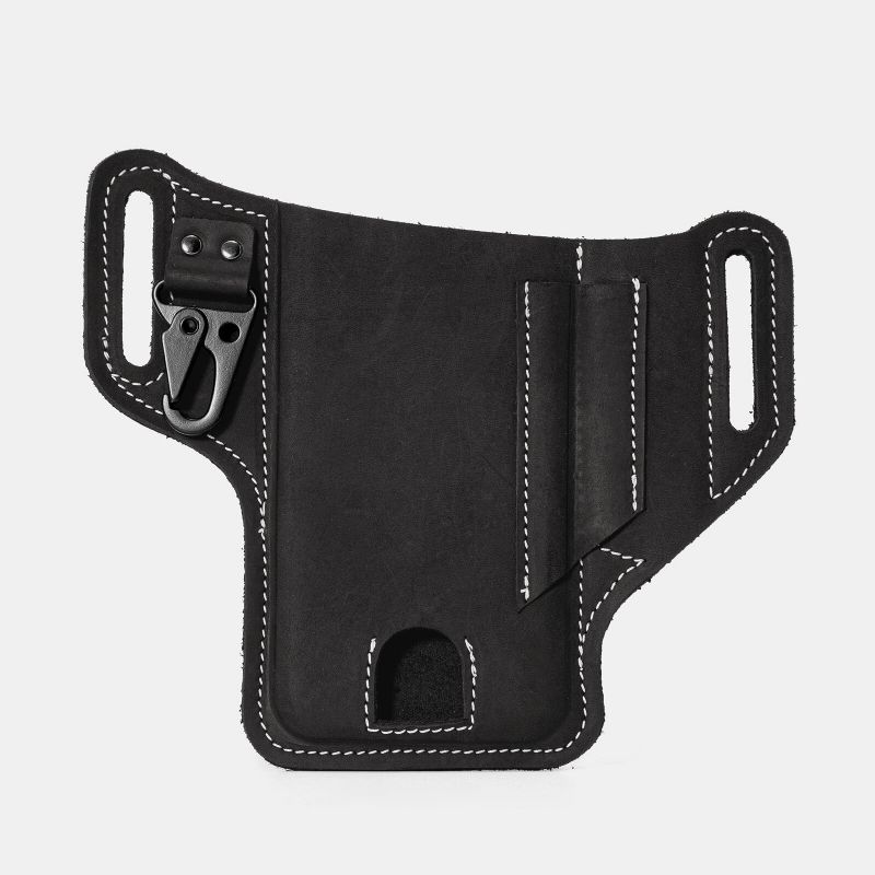 Män Äkta Läder Edc Multitool Mobiltelefon Penna Nyckelring Organizer Midjebältesväska