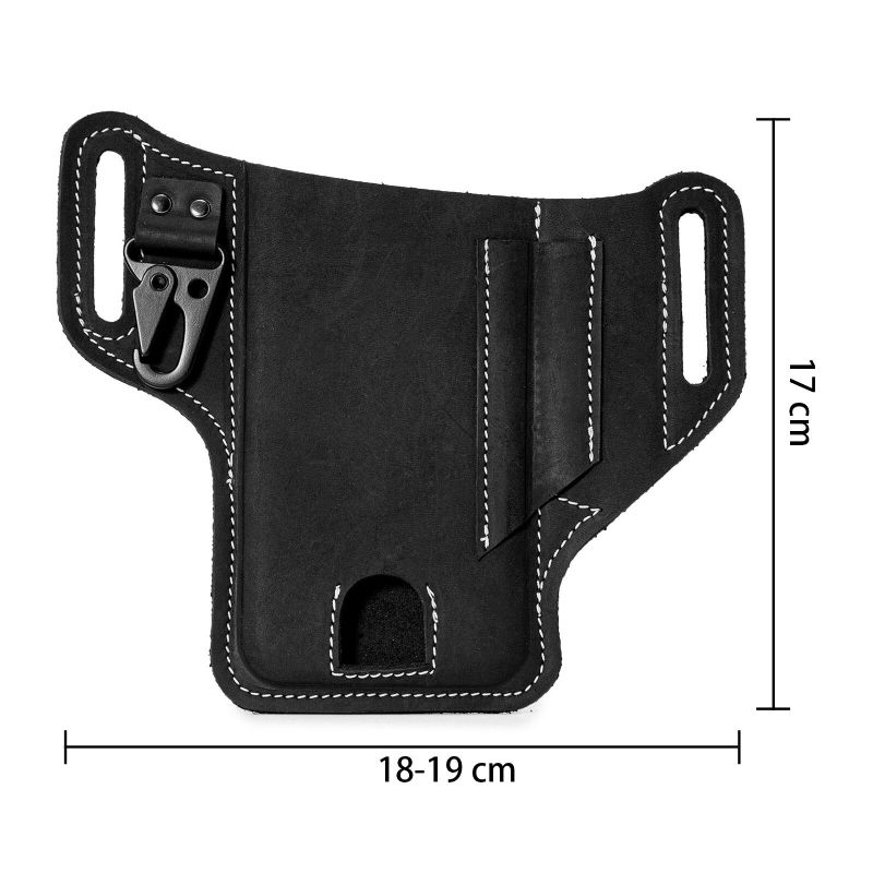 Män Äkta Läder Edc Multitool Mobiltelefon Penna Nyckelring Organizer Midjebältesväska