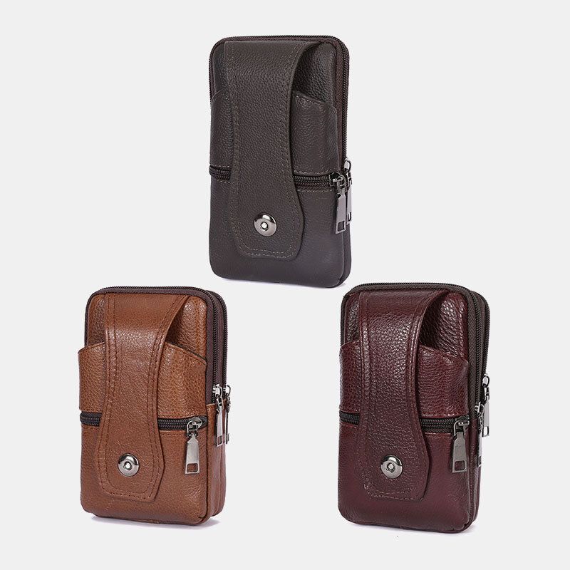 Män Slitstark Flap Magnetic Button Design Midjeväska Andas Smaklös Bältesväska 65 Tums Telefonväska Crossbody-väskor Med Axelrem