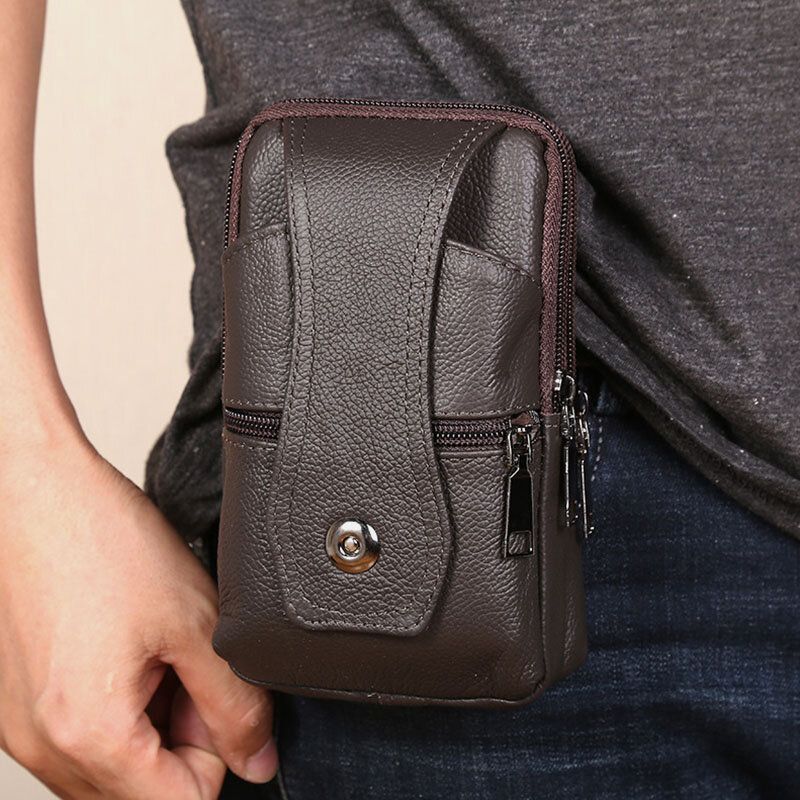 Män Slitstark Flap Magnetic Button Design Midjeväska Andas Smaklös Bältesväska 65 Tums Telefonväska Crossbody-väskor Med Axelrem