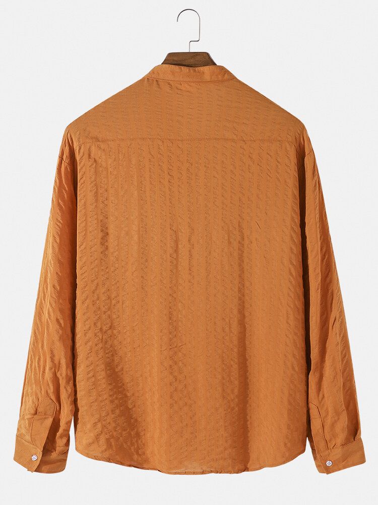 Enfärgad Textur För Män Långärmad Casual Henley-skjortor Med Ficka