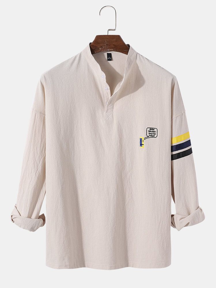 Fnuuy Mönster För Män Slogant Broderi Sidrandig Preppy Henley Shirt